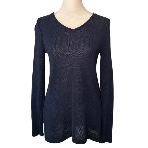 J. McLaughlin navy blue loose knit v-neck sweater size XS - Picture 1 of 11